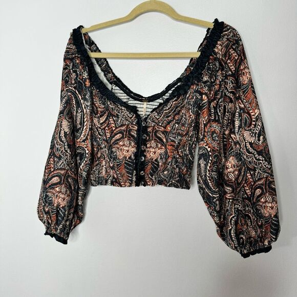 Free People Dare Me Velvet Blouse In Black Combo size XS - Picture 4 of 9